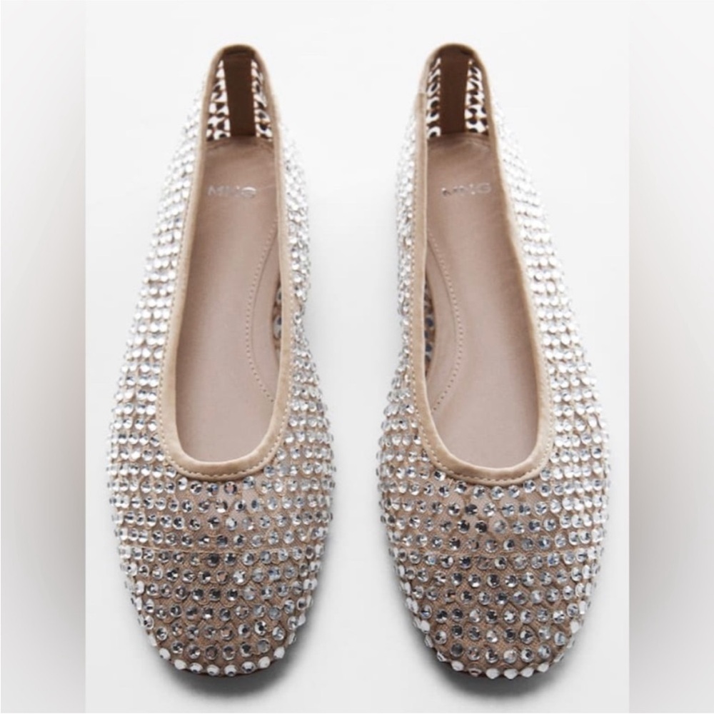 Mango Nude Crystal-Embellished mesh  Ballet Flats - Picture 2 of 8